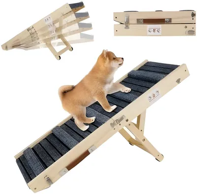 Produktbild von PolkaHome® Holz-Hundetreppe für kleine Hunde und Senioren – Höhenverstellbar von 20-45 cm, klappbar