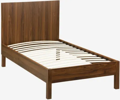 Immagine prodotto di Letto con rete a doghe e testiera 90x190cm decorazione legno, Noce