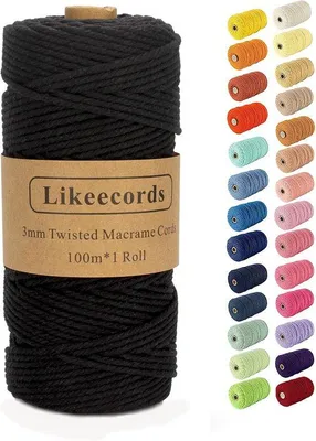 Produktbild von Makramee-Kordel - 100% Baumwolle, 3mm x 100m - Schwarz