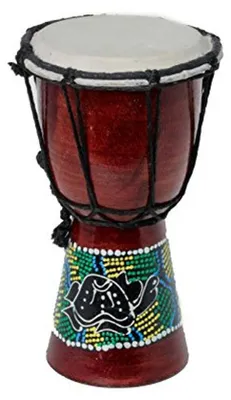 Productafbeelding van Djembe Trommel - Handtrommel Bongo - Muzikale Vroege Opvoeding - Handgemaakt Mahoniehout - 20 cm Hoogte - Kleurrijk Schildpad