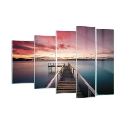 Produktbild von Bilder auf glas - 5 Teile - Brücke Rosa Himmel - 150x100cm - Glasbilder - Wandbilder - Bilder - zum Aufhängen bereit - Wanddekoration aus Glas - Glas Bilder - Wandbild auf Glas - GEG150x100-4795