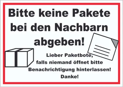 Produktbild von Keine Pakete – Benachrichtigung Aufkleber A6 (105x148mm)