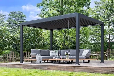 Produktbild von Simpo Lifestyle | Pergola PLUS Aluminium freistehend | 4x4 M | Lamellendach anthrazit  | 1 ZIP-Rollo  | LED