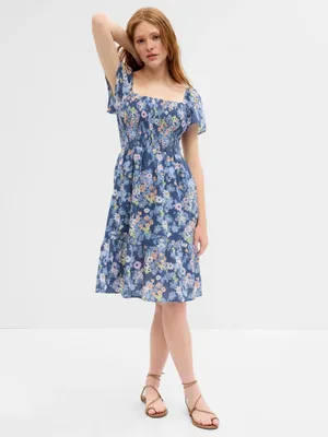Produktbild von GAP Geblümtes Midi Kleid aus Baumwolle in Blau, Größe XXS