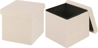 Produktbild von EUGAD 2x Sitzhocker mit Stauraum, Faltbar, Fußhocker, aus Teddyfleece, Beige