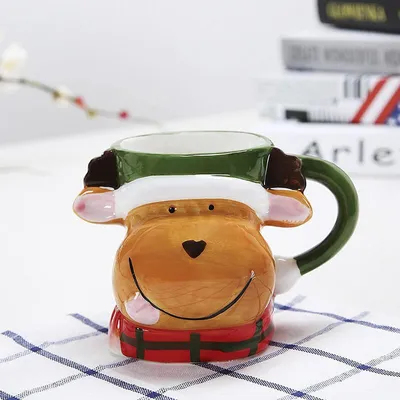 Image de Tasse de Noël en céramique en 3D, décorée d'un renne, avec cuillère, idéale pour le café, le thé et les fêtes