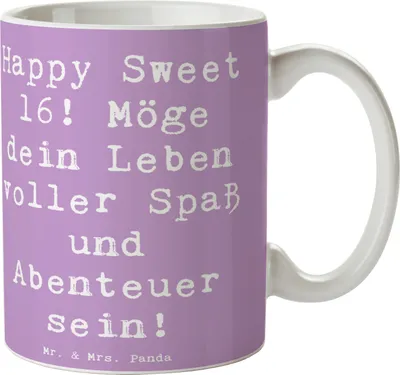Produktbild von Mr. & Mrs. Panda Kaffeebecher Spruch 16. Geburtstag Glück - Lavendeltraum - Geschenk, besondere Geschenke, Überraschung, Alter, Becher, Pott, Tasse mit, Geburtstagsfreude