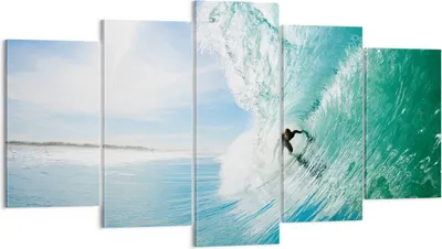 Produktbild von Bild auf Leinwand - Leinwandbild - Abenteuer surfer welle ozean - 160x85cm - Wand Bild - Wanddeko - Leinwanddruck - Bilder - Kunstdruck - Wanddekoration - Leinwand bilder - Wandkunst - EA160x85-2541