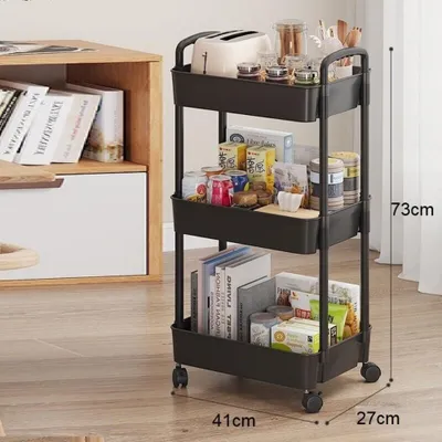 Produktbild von Küchenwagen 3-stöckiger, Allzweckwagen Rollende Lagerwagen mit Griff Multifunktional Servierwagen Roll Regal für Büro, Wohnzimmer, Küche, Schwarz