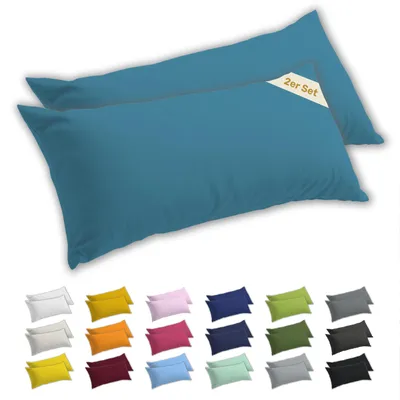 Zdjęcie produktu dla Lavea® zestaw 2 poszewek na poduszki do spania na boku 40 x 145 cm, 100% bawełna dżersejowa, zamek błyskawiczny YKK, kolor akwamarynowy