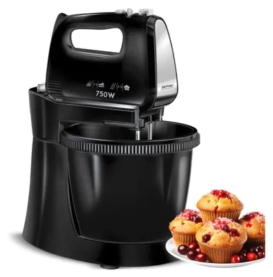 Produktbild von Handmixer mit rotierendem Schüsselset schwarz MPM MMR-20Z/C 750W