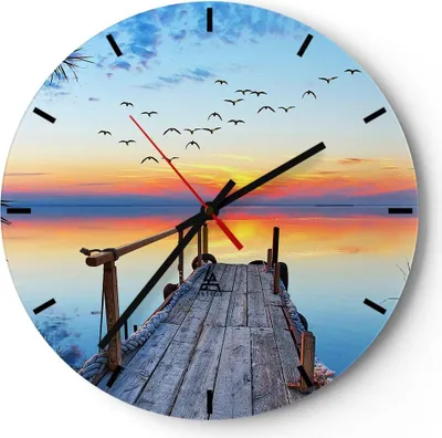 Produktbild von Wanduhr - Rund - Glasuhr - Brücke See - 30x30cm - Schleichendes Uhrwerk - Lautlos - zum Aufhängen bereit - Dekoration Modern - Wanddekoration aus Glas - C3AR30x30-3818
