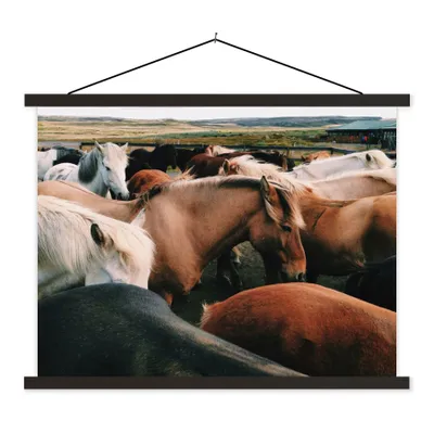 Produktbild von MuchoWow® Textilposter Pferde - Tiere - Spiel 120x90 cm mit schwarzem Rahmen - Aufhänger für Poster