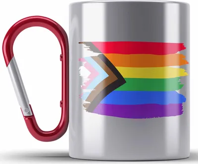 Produktbild von Trendation - Regenbogen Edelstahl Tasse Karabiner Geschenk LGBT Schwule Lesben Transgender Grafik Pride Flagge (Rot)