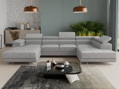 Produktbild von Wohnlandschaft Caris U mit Schlaffunktion und einstellbare Kopfstützen, Ecksofa mit zwei Bettkästen, Couch, Sofa, Bettsofa (Grau (Paros 05), Ecksofa Links)