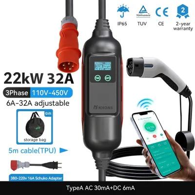 Immagine prodotto di Caricabatterie per auto elettriche - Stazione di ricarica per veicoli elettrici - Caricatore per auto - Stazione di ricarica - Caricatore di tipo 2 - Ricarica rapida da 22 kW