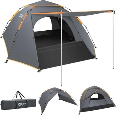 Produktbild von Camping Zelt 3 Personen Pop Up Wasserdicht 4 Jahreszeiten Wurfzelt mit Bodenmatte