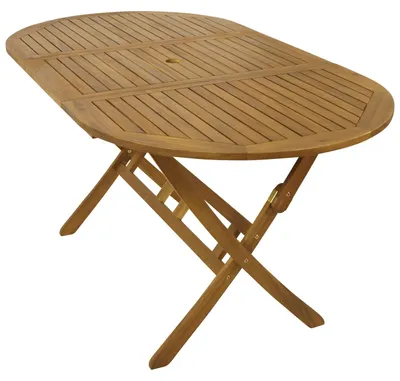 Produktbild von Klapptisch Gartentisch Holztisch oval mit Schirmloch Akazie geölt