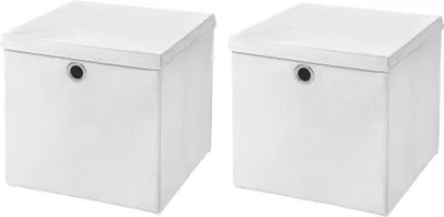 Produktbild von 2 Stück Weiß Faltbox 28 x 28 x 28 cm Aufbewahrungsbox faltbar mit Deckel
