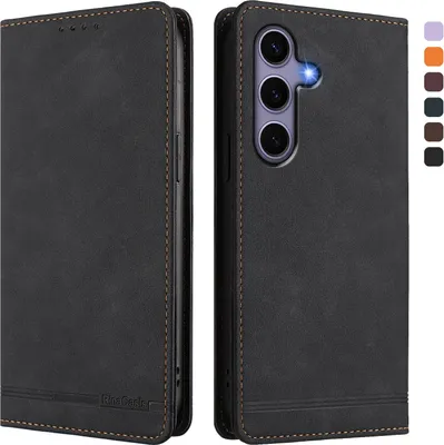 Immagine prodotto di Custodia per Samsung Galaxy S25 / S24, custodia retro in Finto cuoio con supporto e slot per carte di credito Nero