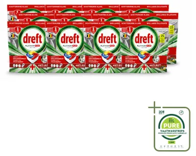 Produktbild von 12 x Dreft Platinum Plus All-in-One Geschirrspültabs - Zitrone - 25 Tabs - Großpackung - 12 Stücke