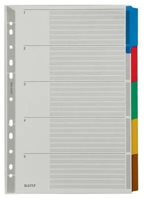 Image de Leitz 4320-00-00 4320 Intercalaires - vierges, carton, A4, 5 feuilles, onglets 5 couleurs
