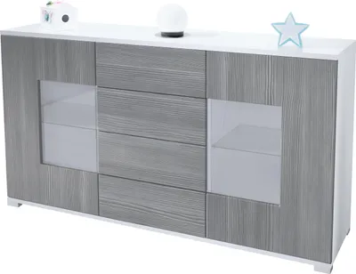 Produktbild von Vladon Sideboard Grömitz V1, Kommode mit 2 großen Türen und 4 Schubladen, Weiß matt/Avola-Anthrazit (138,5 x 75,5 x 35)