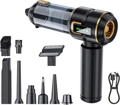 Immagine prodotto di Aspirapolvere portatile con potenza di 16 kPa, leggero e maneggevole, ideale per capelli e peli di animali domestici, ricaricabile, aspirapolvere multifunzionale per uso a secco e a umido (nero).