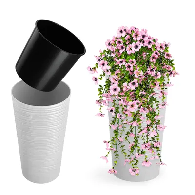 Produktbild von KADAX Blumentopf "Latina", Übertopf mit herausnehmbarer Einlage, Blumentopfschutz, Blumenkübel, 30 cm, Weiß