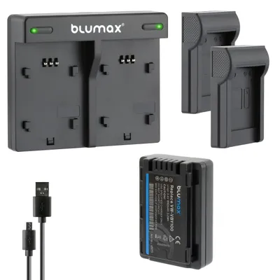 Produktbild von 1x Akku + Lader für Panasonic VW-VBY100 HC-V10, ,V500M, V700M, 890 mAh