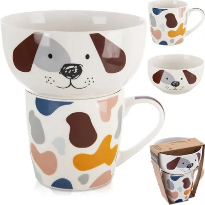 Zdjęcie produktu dla Kubek porcelanowy Orion Kubek dziecięcy Kubek z miseczką z miseczką z porcelany dla dzieci 2 szt.