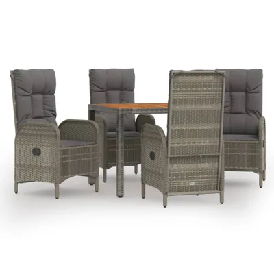 Produktbild von 5-tlg. Garten-Essgruppe mit Kissen Grau Poly Rattan