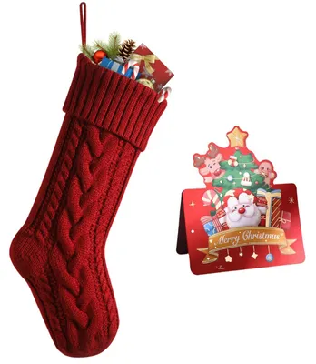 Weihnachtsstrümpfe 46 cm, rot, gestrickt, mit Karte