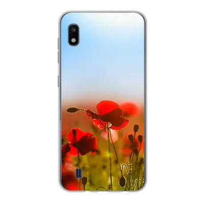 Produktbild von MuchoWow® Handyhülle Schutzhülle Hülle für Samsung Galaxy A10 Mohnblumen unter einem klaren blauen Himmel. Silikon Softcase Handy Hülle - Schutzhülle
