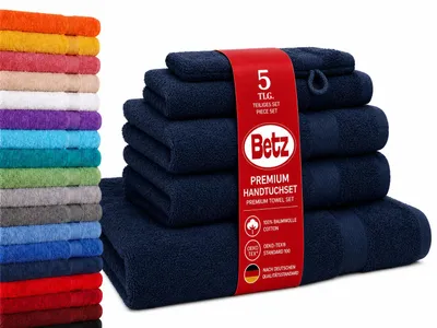 Produktbild von Betz 5-tlg. Handtuch-Set PREMIUM 1 Duschtuch 2 Handtücher 1 Gästetuch 1 Waschhandschuh Farbe: dunkelblau