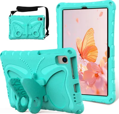 Produktbild von Kinder Hülle für Samsung Galaxy Tab S6 2019 10,5", Tab S5e, Tab A7 10,4 2022/2020, Tab S6 Lite 2024/2022/2020 10,4" Leicht Stoßfeste EVA Kindgerechtes Schutzhülle mit Schultergurt, Schmetterlings-Ständer Türkis