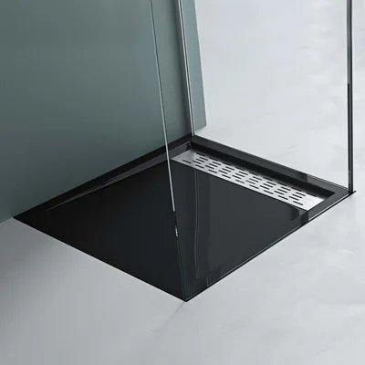 Produktbild von Mai & Mai Duschwanne 90x90x5cm Duschtasse Schwarz Acryl-Wanne flach Rechteckig inkl. Ablaufgarnitur 01 Xetro04