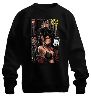Productafbeelding van DEMON Anime Meisjeshoorn Gothic Streetwear Japan Y2K Hannya Sweater, Zwart, Maat M