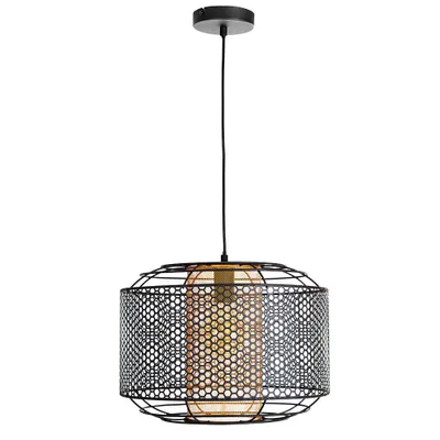 Produktbild von Hängelampe, Metall, goldfarbener Zylinder, Gitter, H 150 cm