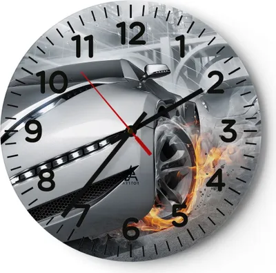 Produktbild von Wanduhr - Rund - Glasuhr - Sportwagen Sport Rennen Geschwindigkeit - 40x40cm - Schleichendes Uhrwerk - Lautlos - zum Aufhängen bereit - Dekoration Modern - Wanddekoration aus Glas - C4AR40x40-2650