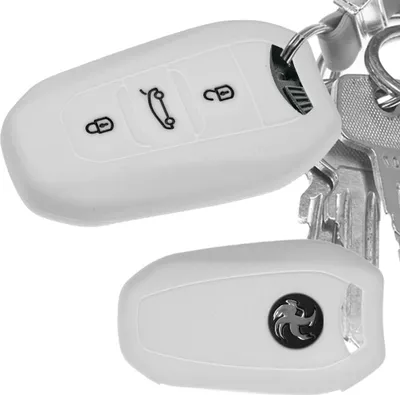 Produktbild von Auto Schlüssel Hülle Silikon Schutz Cover Weiß kompatibel mit Citroen C4 DS4 DS6 DS5 DS7 Peugeot 208 508 2008 4008 3 Tasten KEYLESS SMARTKEY