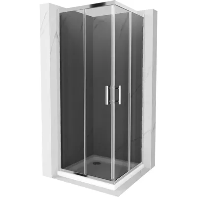 Obrázek produktu pro Mexen Rio čtvercový sprchový kout 80 x 80 cm, Grafitově černá, Chromovaná + sprchová vanička Flat, Bílá - 860-080-080-01-40-4010