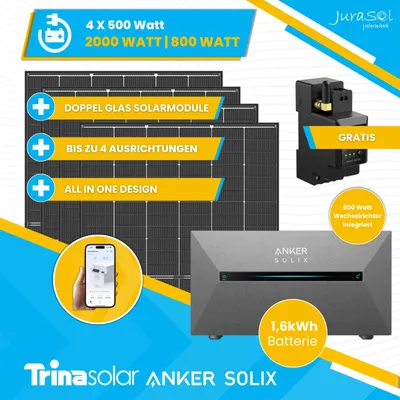 Produktbild von Anker Solix Solarbank 2 Pro Balkonkraftwerk Speicher 2000 Watt 800 Watt | 1.6 kWh Batterie