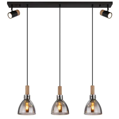 Produktbild von Pendelleuchte, 5-flammig, Metall Rauchglas, schwarz, L 95 cm