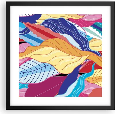 Produktbild von Gerahmtes Poster - Schwarzer Rahmen - Muster Blätter bunt - 40x40 cm - Wand Bild - Wanddeko - Wandbilder - Kunstposter - Wandposter - Bilderrahmen - Bilder - Kunstdruck - Wandbild - P2BAC40x40-4269