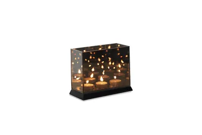 Produktbild von LIFA LIVING 3 Teelicht Halter schwarz mit 3D-Effekt verspiegelt, Kerzenhalter mit Lichtermeer Optik, Teelichthalter mit Spiegelung, Windlicht, Holz