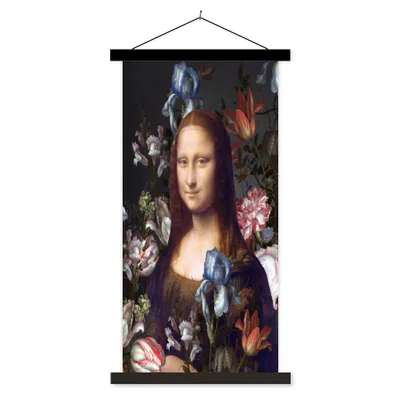 Produktbild von MuchoWow® Textilposter Mona Lisa - Da Vinci - Blumen 40x80 cm mit schwarzem Rahmen - Wandemalerei