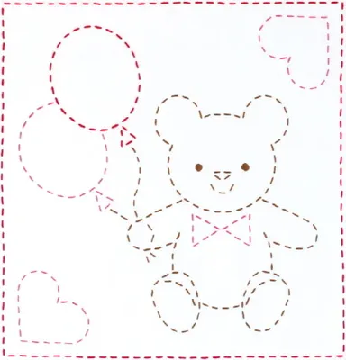Immagine prodotto di Confezione da ricamo Olympus Sashiko "Orso Hana Fukin", tessuto stampato, 34x34cm, originale dal Giappone