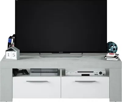 Produktbild von TV-Möbel, Beton Optik / Weiß Artik, 2 Türen, 2 Fächer, 120 x 42 x 40 cm