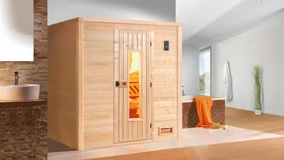Produktbild von weka Premium Massivholz-Sauna BERGEN Gr. 1.8 Sparset 7,5 kW BioS inkl. digitaler Steuerung x B x T x H x 196 x 178 x 205